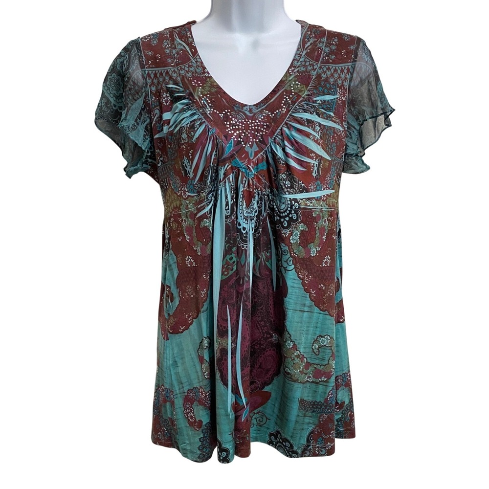Women's Whimsical Y2K Lace Back Top M Boho Indie Fairy Grunge Eclectic Earthy